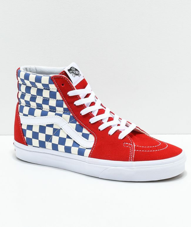 checkered vans with red